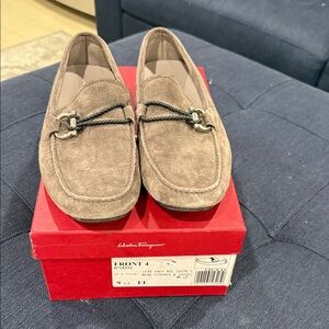 Salvatore Ferragamo Taupe Suede Bit Loafers